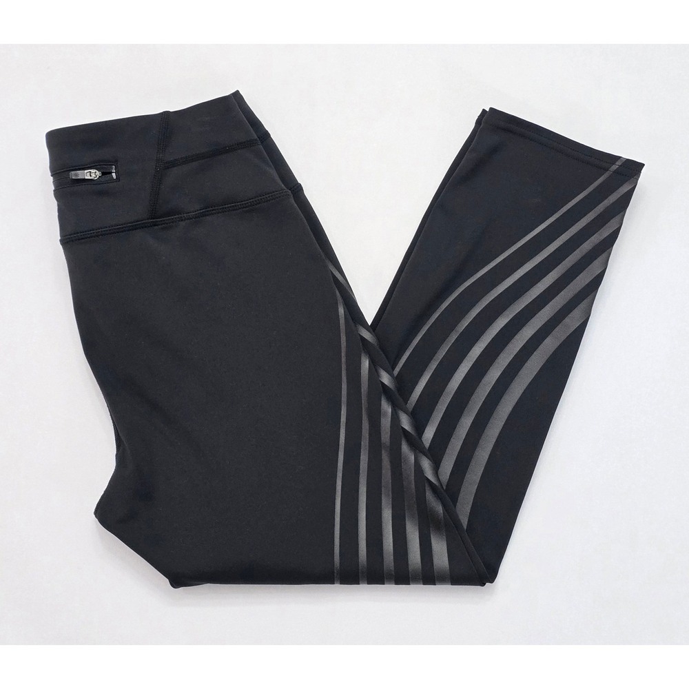 Athleta Womens Black Reflective Stripe Cropped Leggings Size S Zipper Pocket